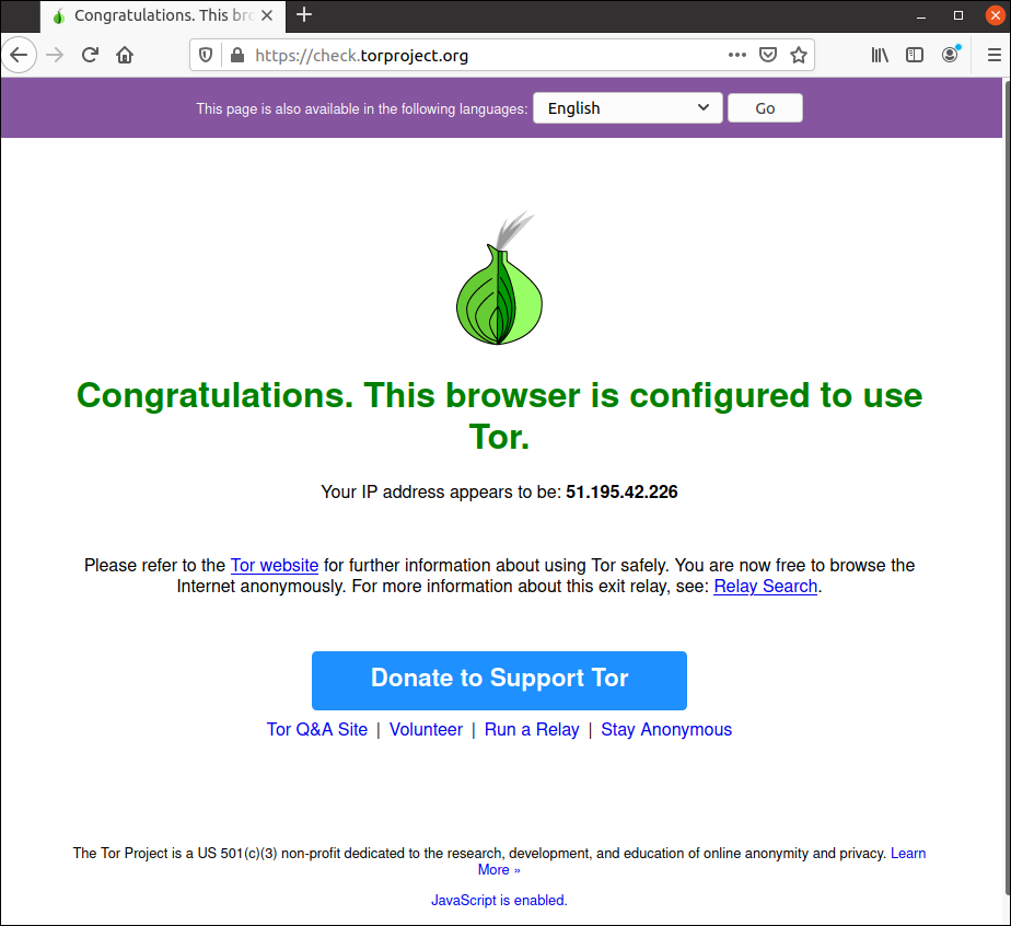 Check Tor connection on Ubuntu Linux